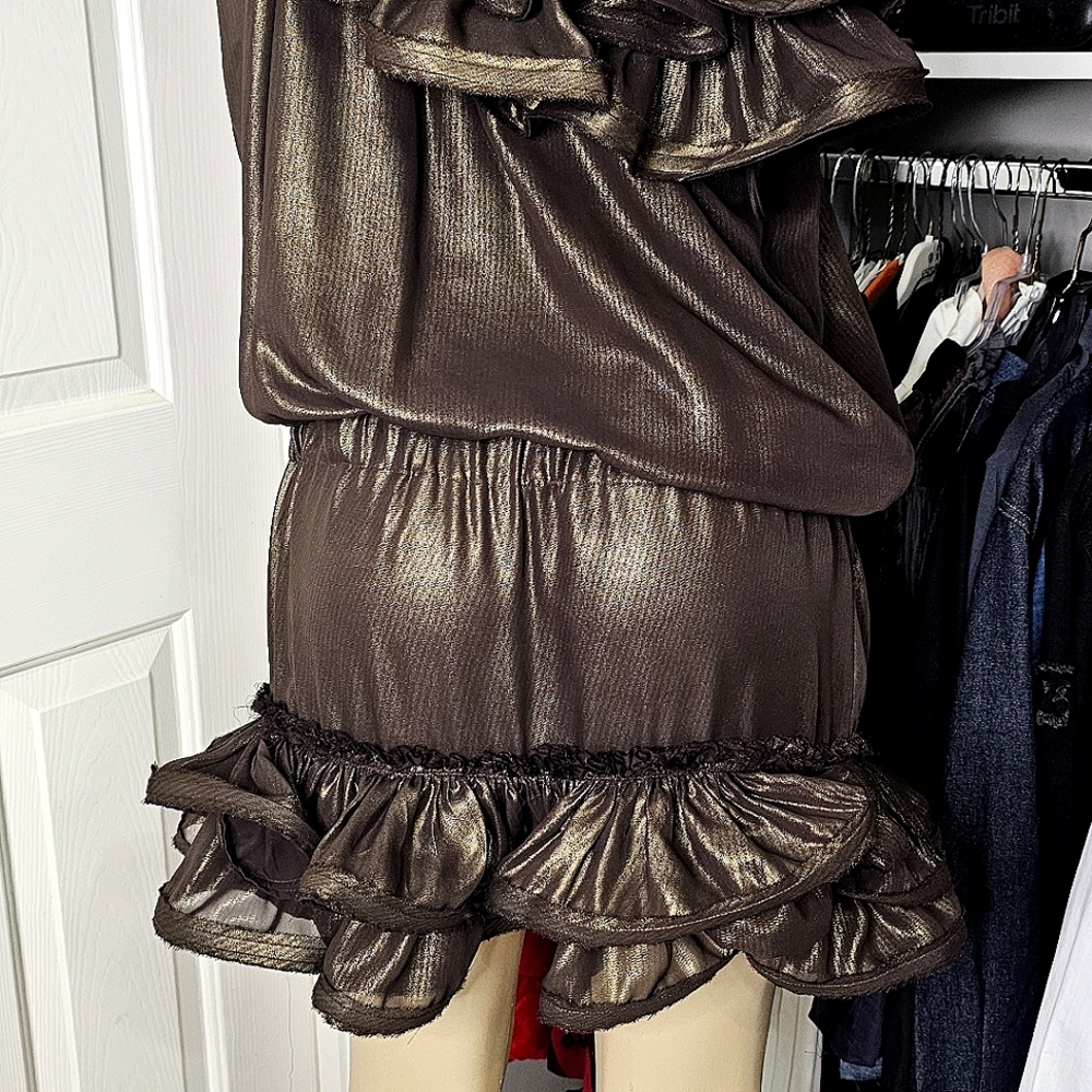 Metallic Bronze Ruffle Mini Dress - Picture 3 of 4